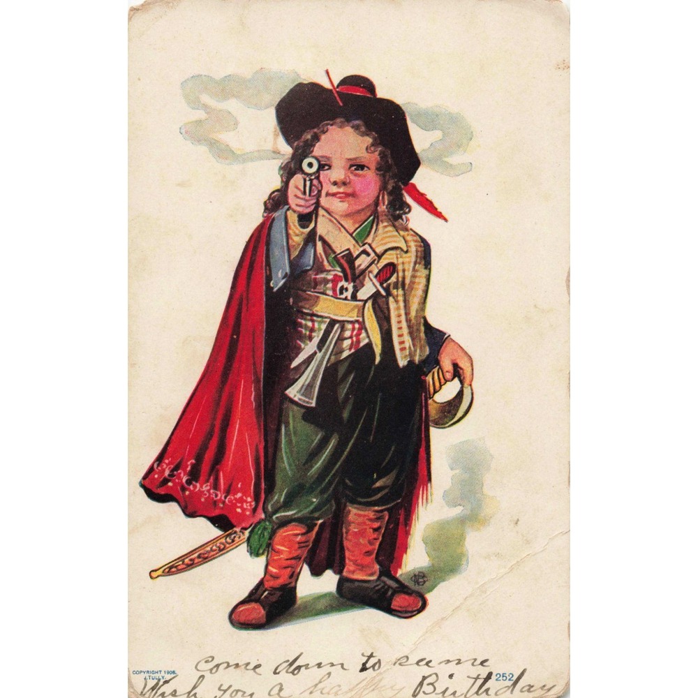 Vintage 1908 J Tully Pirate Child Birthday Postcard 1909 Postmark Atwood IL - Picture 1 of 2